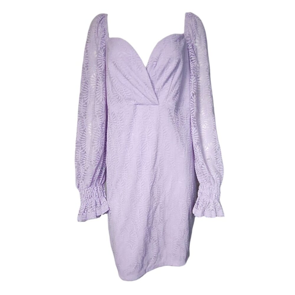 Shein Curve Dress Womens Plus Size 4XL Solid All Purple Lace Overlay Long Sleeve